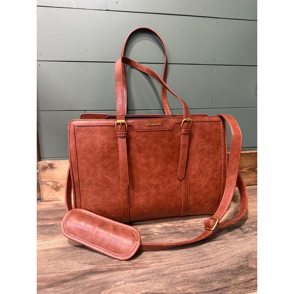 Lovevook Laptop Tote Bag Cognac Brown Vegan Leather Briefcase Work Bag